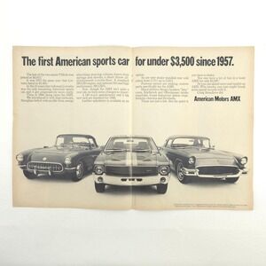 VTG American Motors AMX Advertising Print Ad Corvette T-Bird Comparison Art